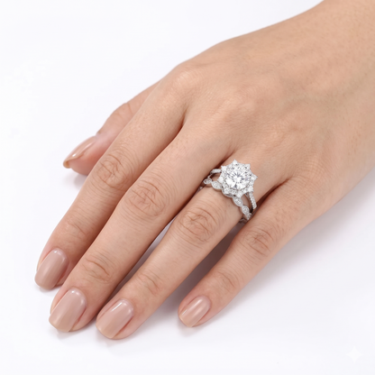 Silver or Gold Silver Halo Engagement Ring Set 1.5ct
