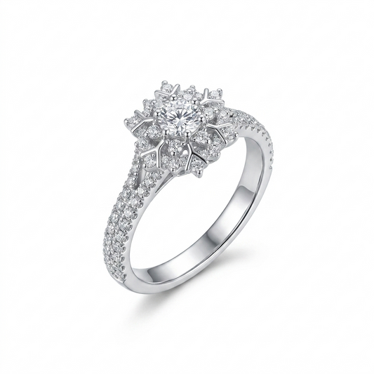 Silver or Gold Moissanite Engagement Ring Snowflake
