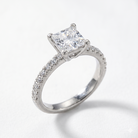 Princess Cut White Gold Moissanite Engagement Ring 1CT