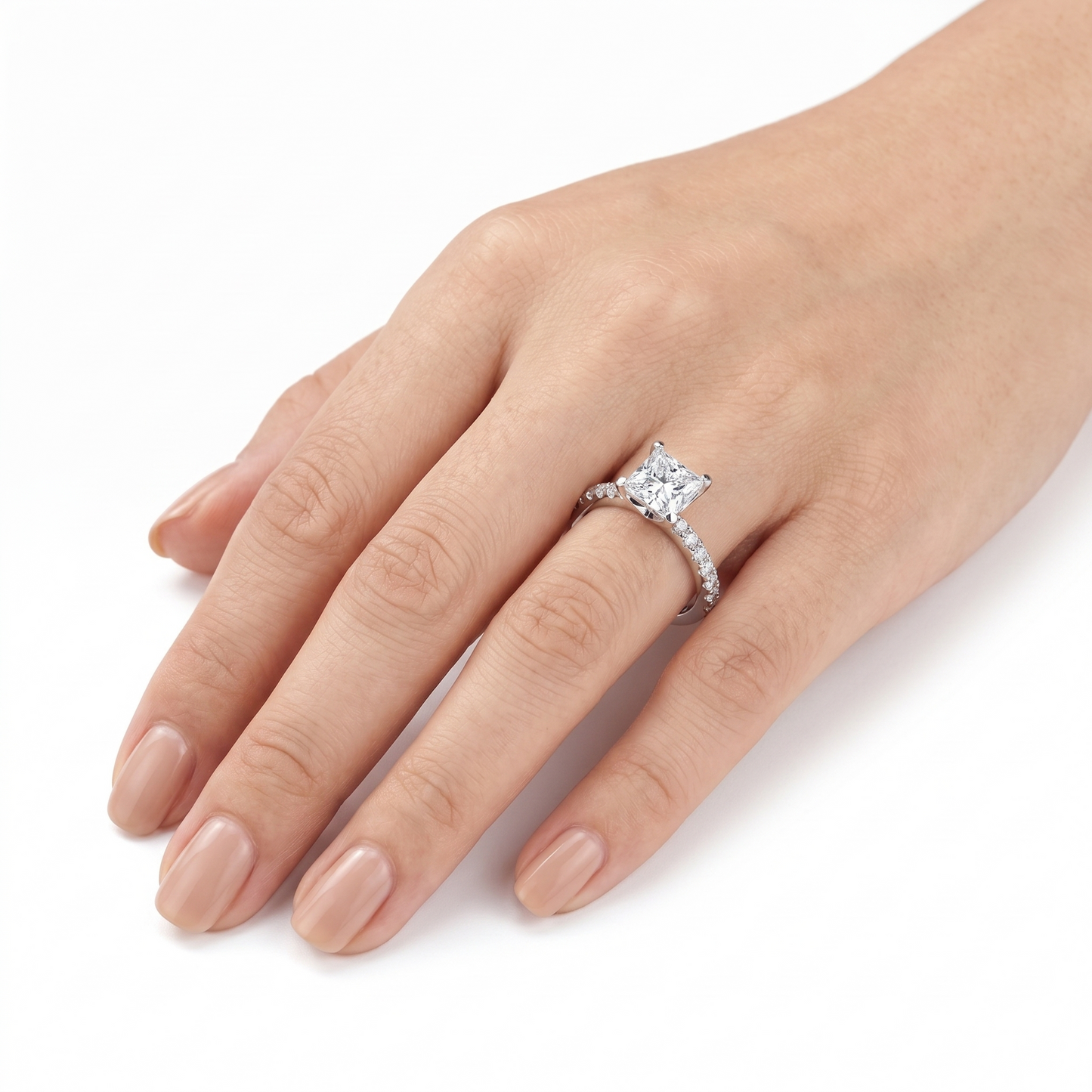 Princess Cut White Gold Moissanite Engagement Ring 1CT