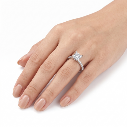 Princess Cut White Gold Moissanite Engagement Ring 1CT