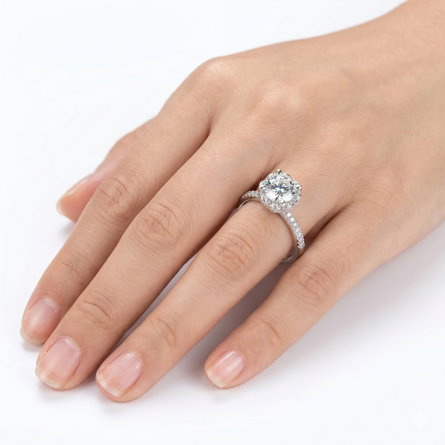 Platinum Plated Silver Vintage Moissanite Ring 0.8ct & 1ct Options