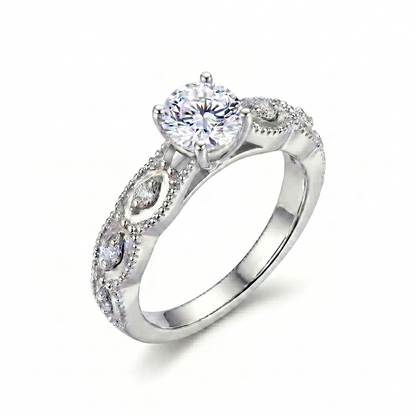 Platinum Plated Silver Vintage Moissanite Ring 0.5ct