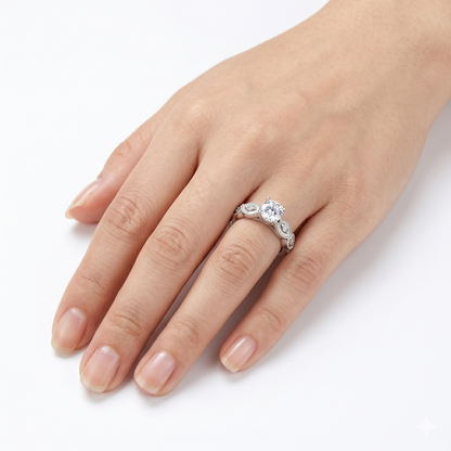 Platinum Plated Silver Vintage Moissanite Ring 0.5ct