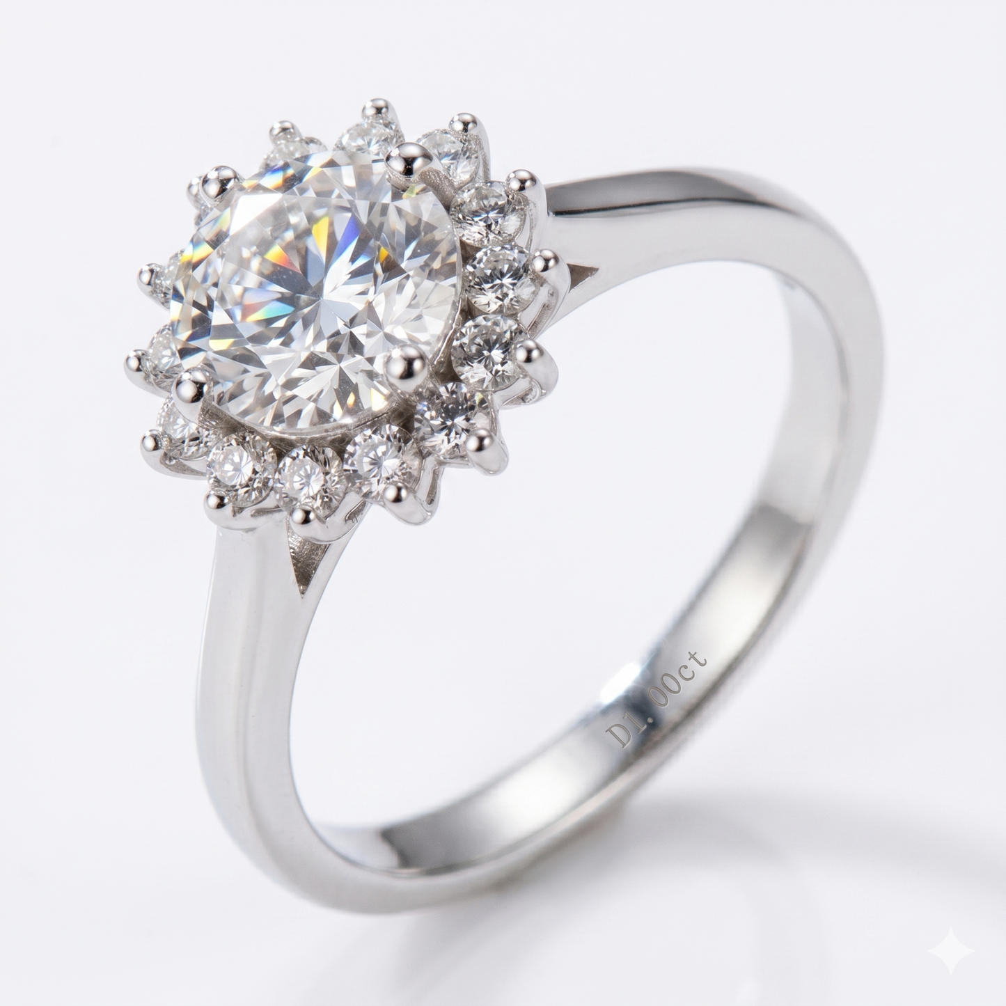 Silver or Gold Silver Halo Moissanite Sunflower Engagement Ring 1ct