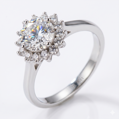 Silver or Gold Silver Halo Moissanite Sunflower Engagement Ring 1ct