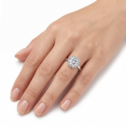 Silver or Gold Silver Halo Moissanite Sunflower Engagement Ring 1ct