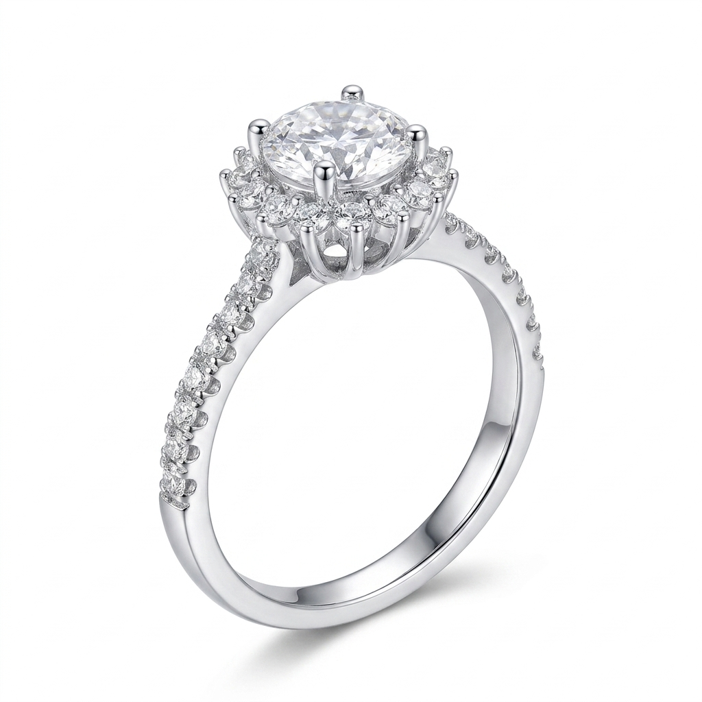 Silver or Gold Silver Halo Moissanite Engagement Rings 1ct
