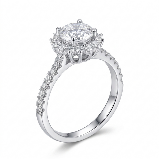 Silver or Gold Silver Halo Moissanite Engagement Rings 1ct