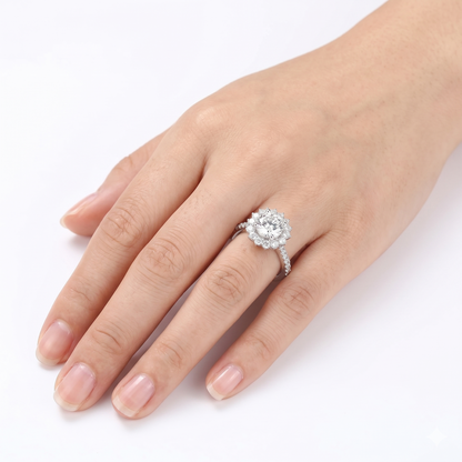 Silver or Gold Silver Halo Moissanite Engagement Rings 1ct