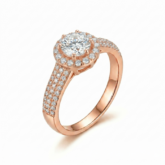 14k Rose Gold Halo Engagement Rings Mossanite .5ct