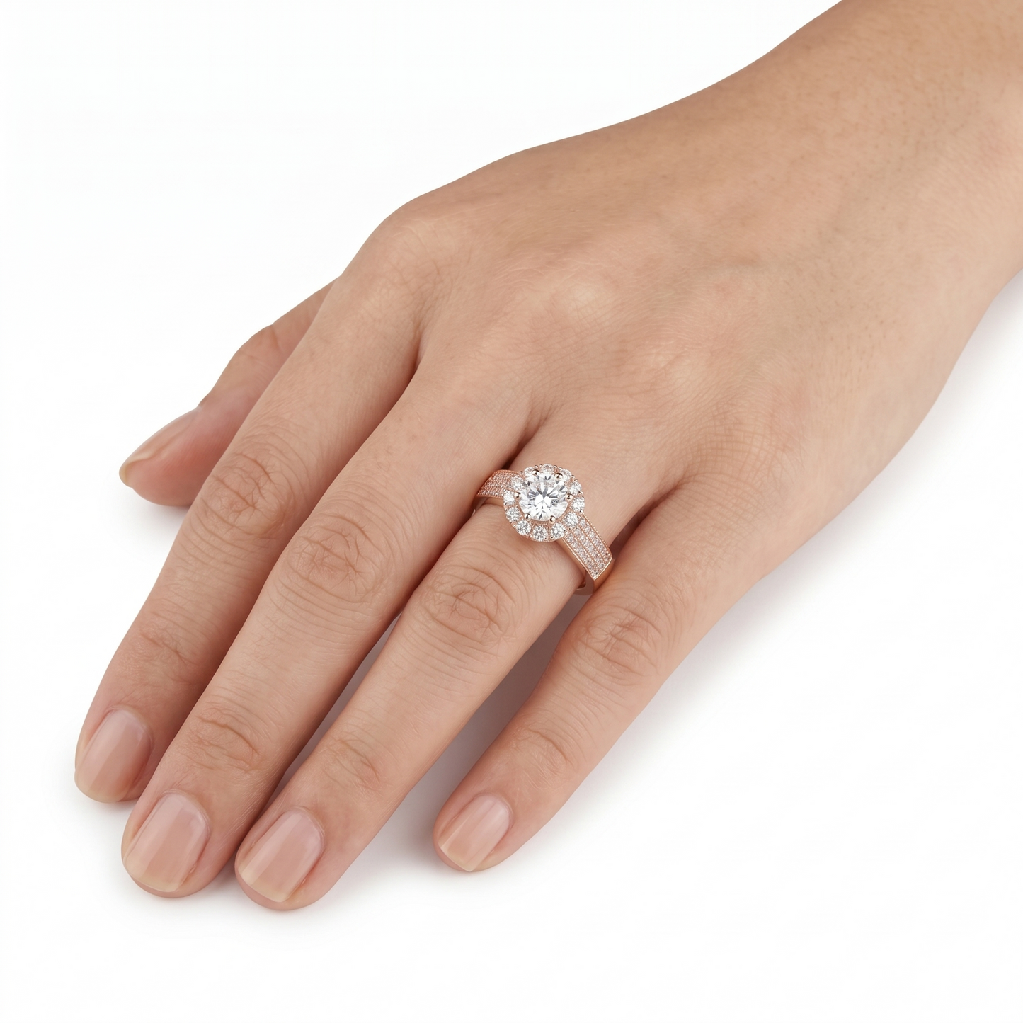 14k Rose Gold Halo Engagement Rings Mossanite .5ct