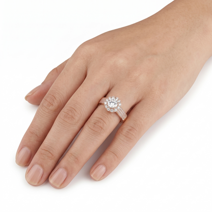 14k Rose Gold Halo Engagement Rings Mossanite .5ct