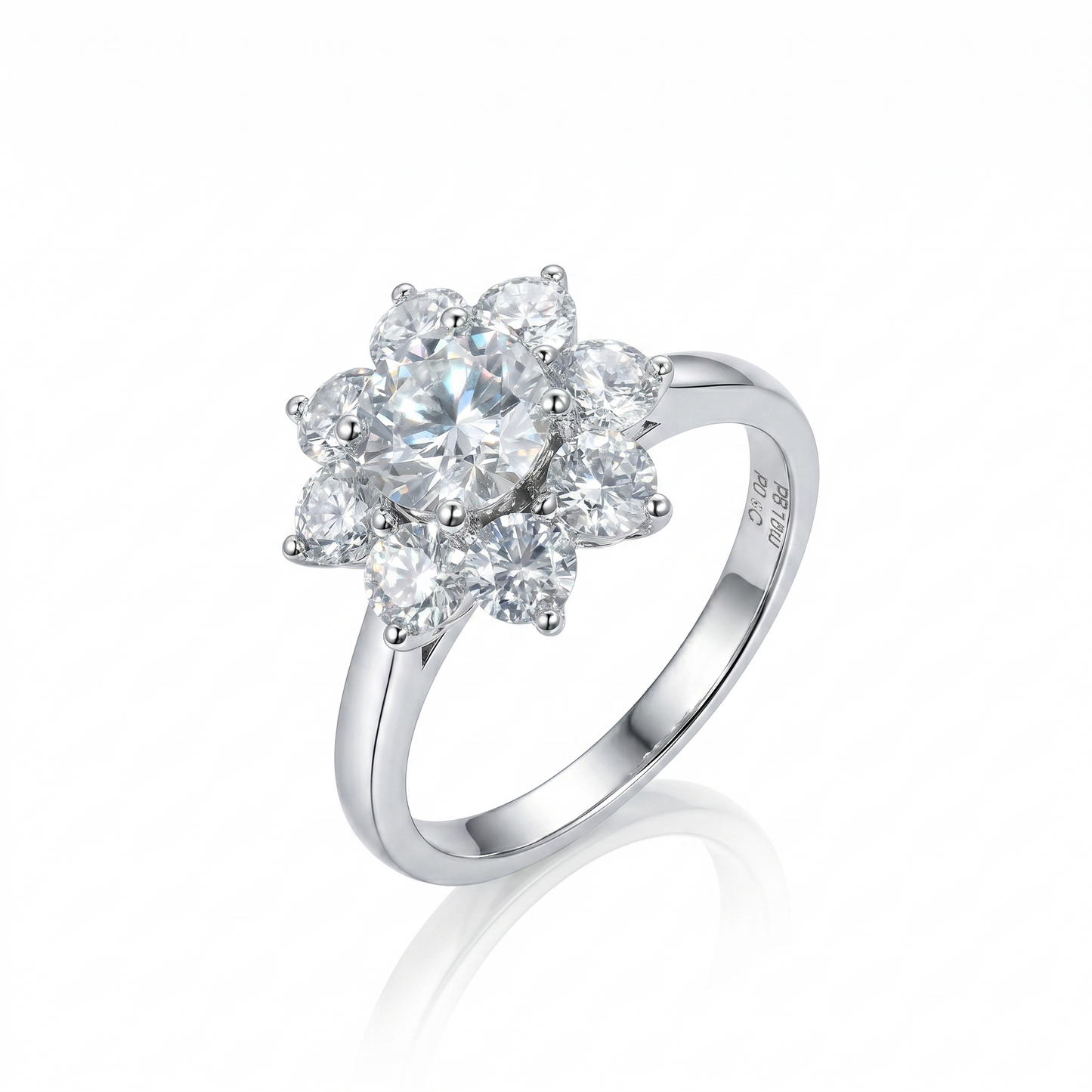 Silver or Gold Sunflower Halo Moissanite Rings | Engagement Ring 1ct