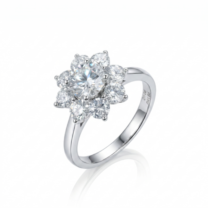 Silver or Gold Sunflower Halo Moissanite Rings | Engagement Ring 1ct