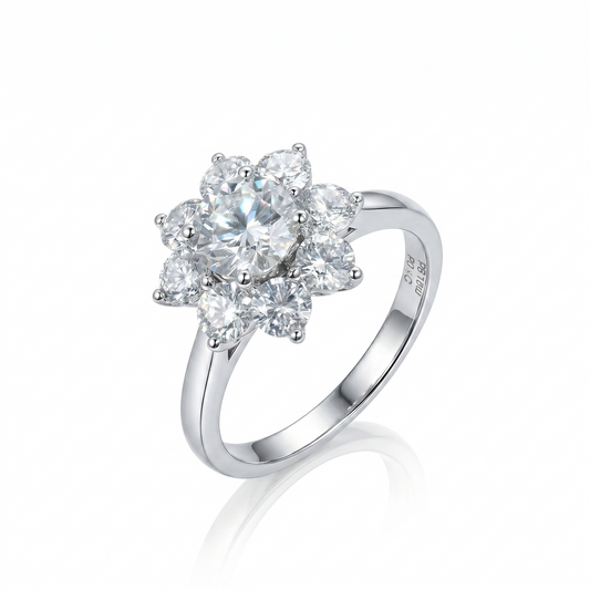 Silver or Gold Sunflower Halo Moissanite Rings | Engagement Ring 1ct