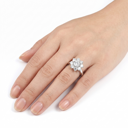 Silver or Gold Sunflower Halo Moissanite Rings | Engagement Ring 1ct