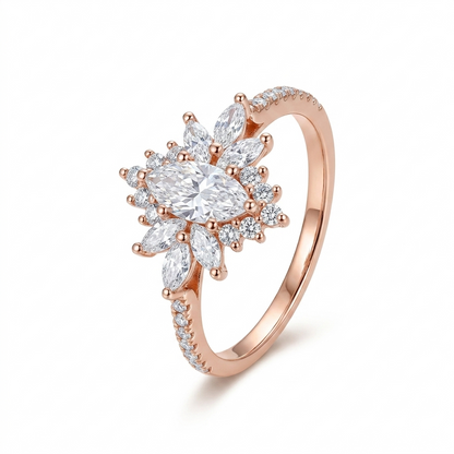 Silver or Gold Moissanite Marquise Cut Halo Engagement Ring .5ct