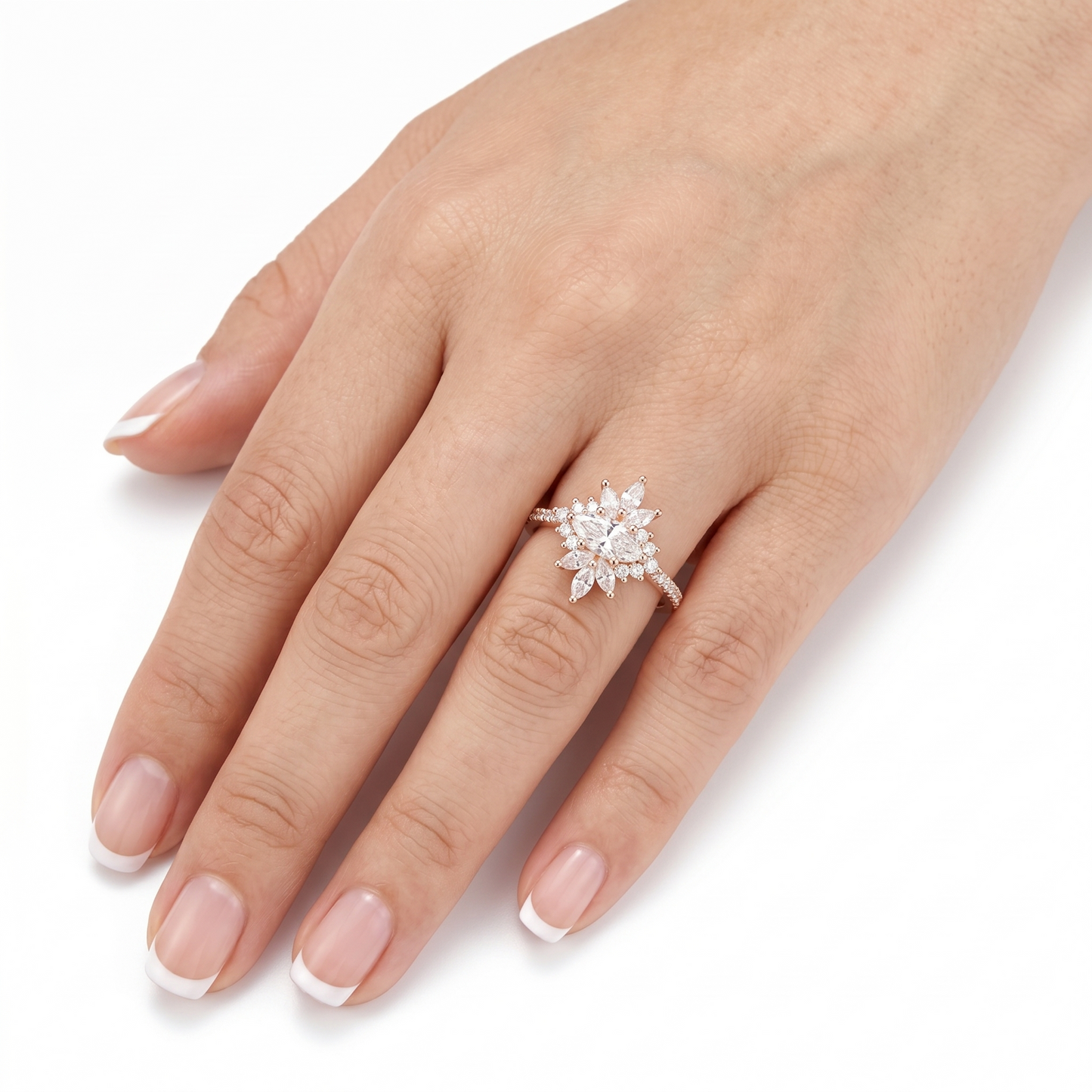 Silver or Gold Moissanite Marquise Cut Halo Engagement Ring .5ct