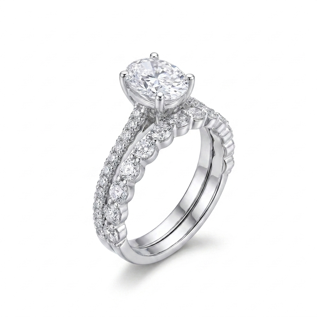 Silver Or Gold Silver Oval Moissanite Half Eternity Wedding Ring 1ct