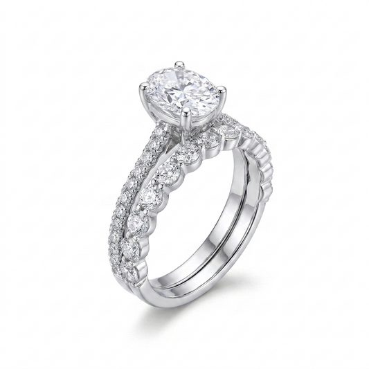 Silver Or Gold Silver Oval Moissanite Half Eternity Wedding Ring 1ct
