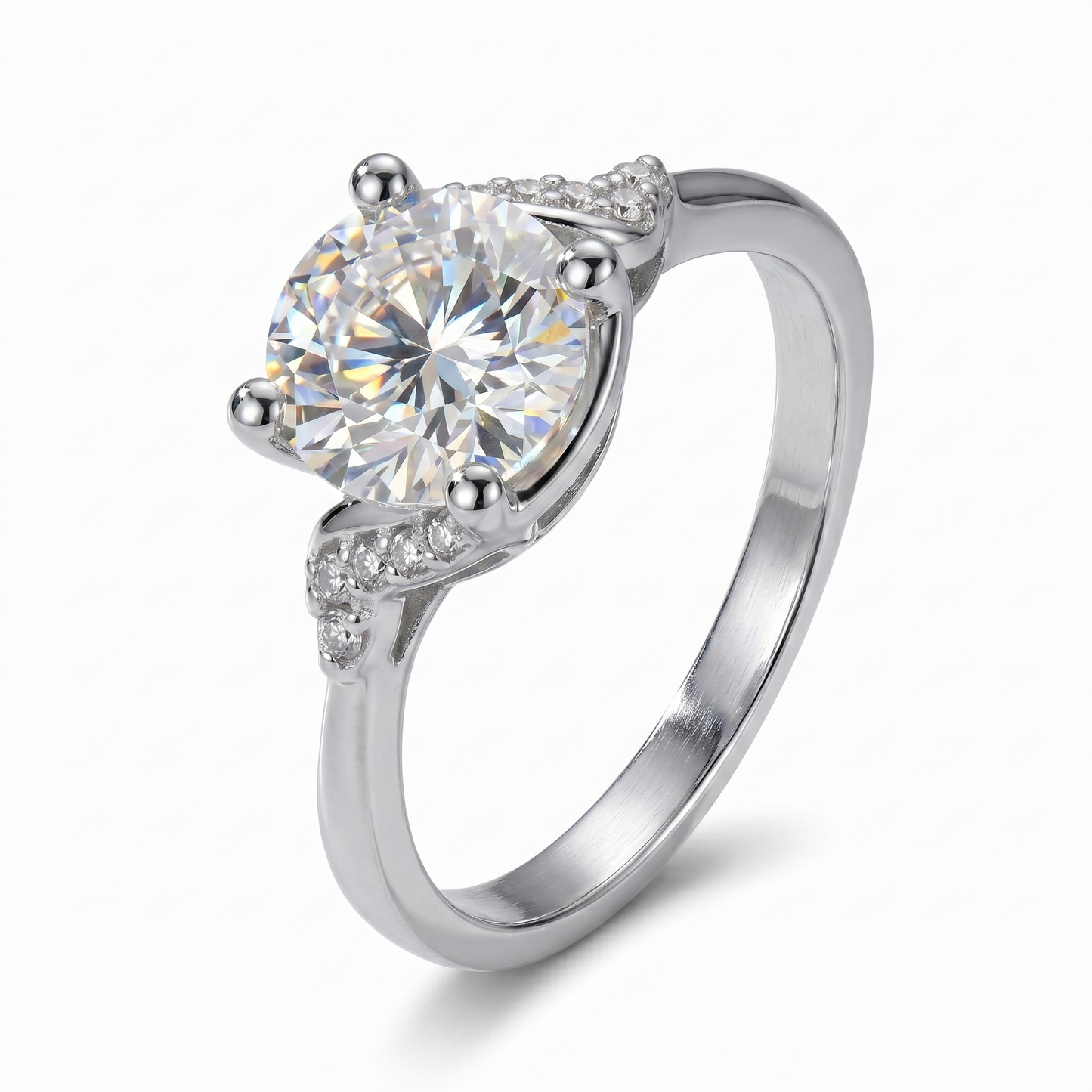 White Gold Plated Silver Moissanite Engagement Ring 1 Carat