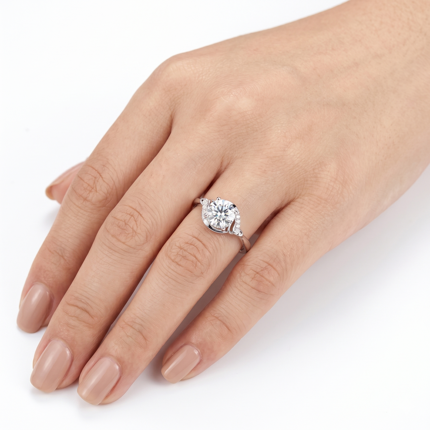 White Gold Plated Silver Moissanite Engagement Ring 1 Carat
