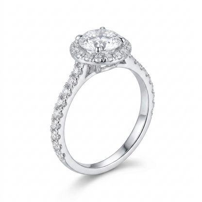 Silver or Gold Plated Silver Halo Moissanite Engagement Ring Affordable 1ct