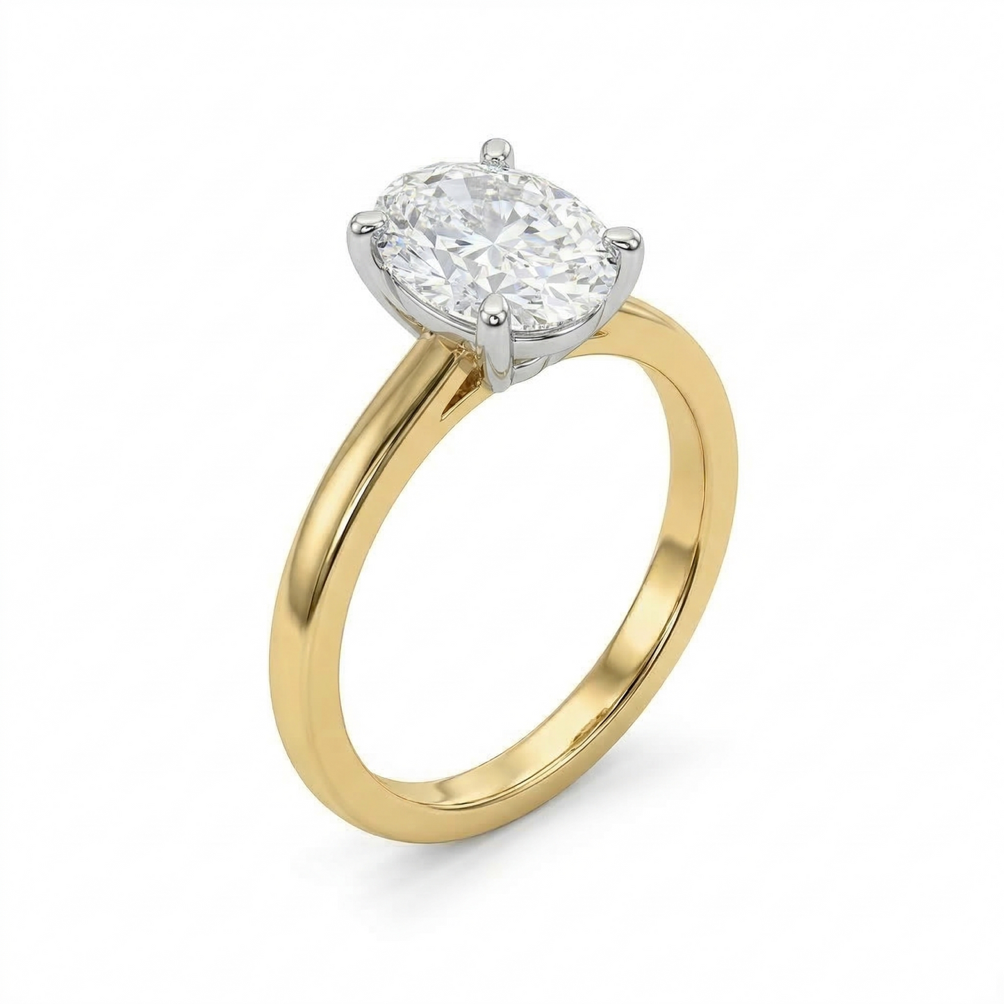 14k Yellow & White Gold Solitaire 2 Carat Oval Moissanite Ring