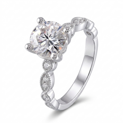 Silver or Gold Antique Milgrain Moissanite Engagement Ring 1ct