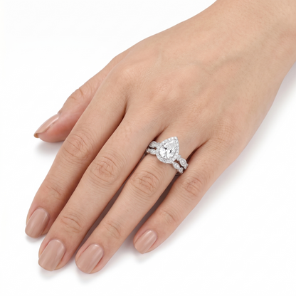 Silver or Gold Halo Pear Cut Moissanite Engagement Rings 1ct