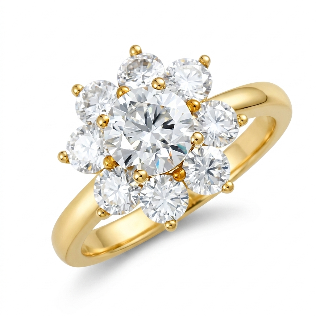 Yellow Gold Moissanite Halo Engagement Ring 1ct