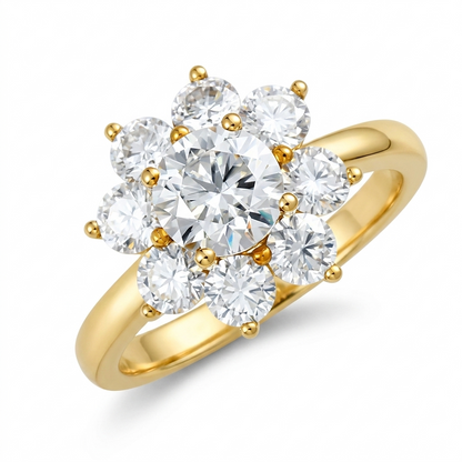 Yellow Gold Moissanite Halo Engagement Ring 1ct