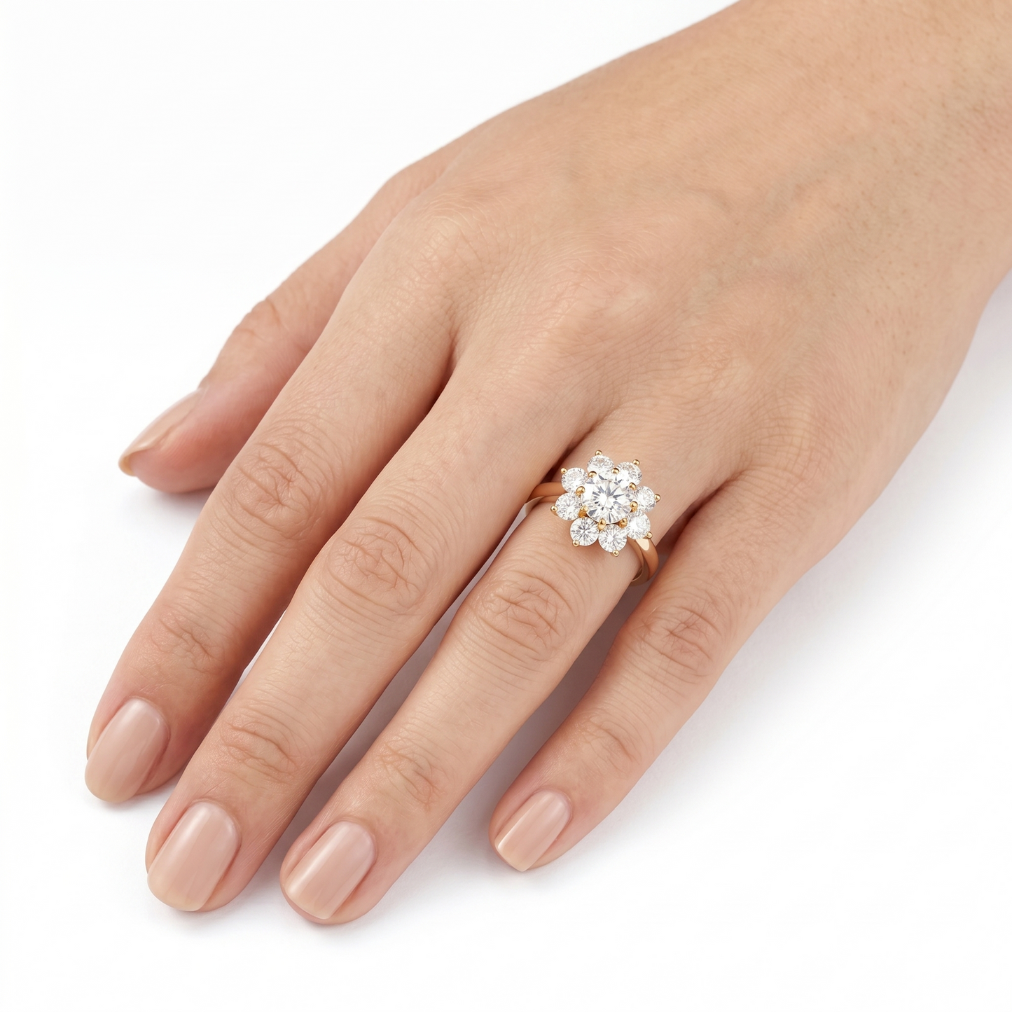 Yellow Gold Moissanite Halo Engagement Ring 1ct
