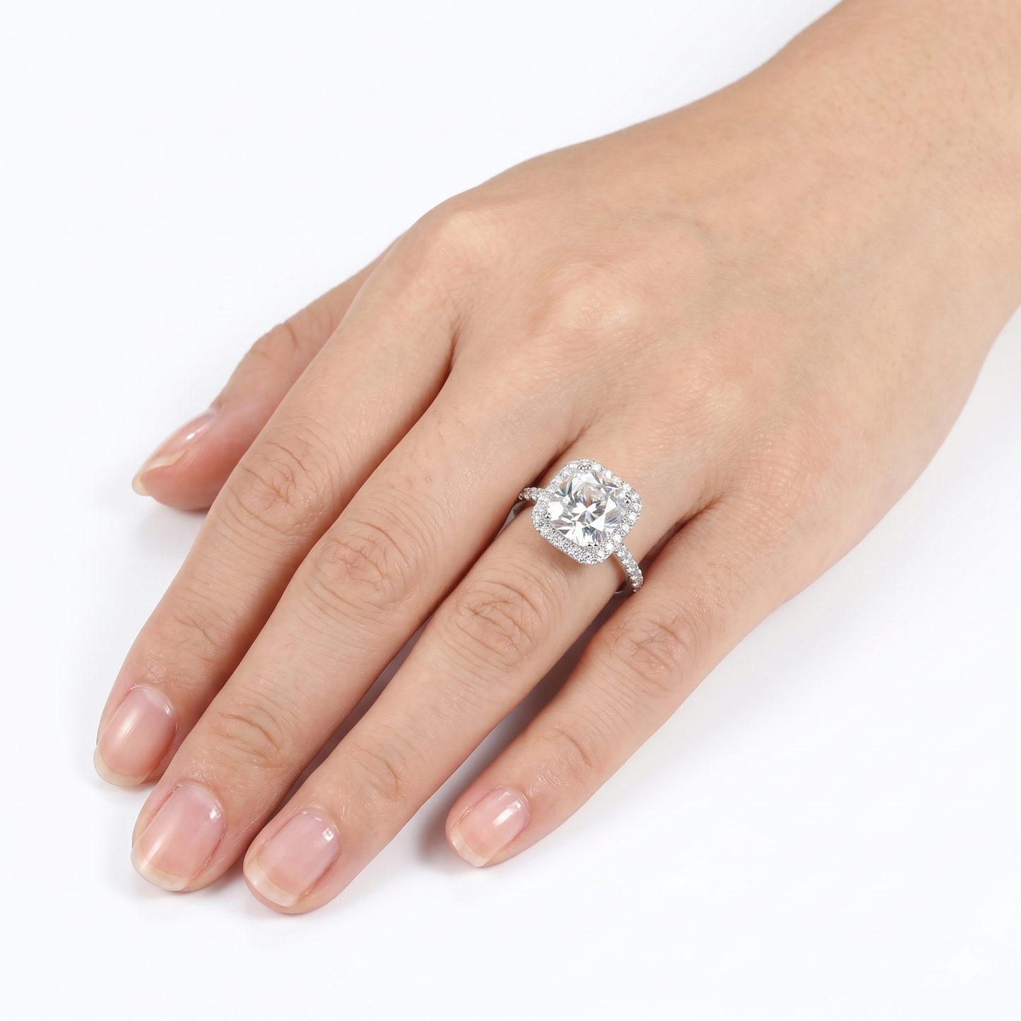 White Gold Cushion Cut Halo Engagement Ring 5ct