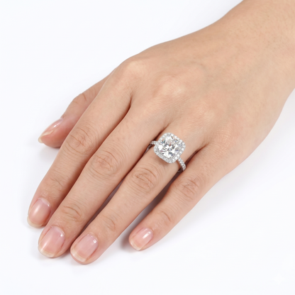 White Gold Cushion Cut Halo Engagement Ring 5ct