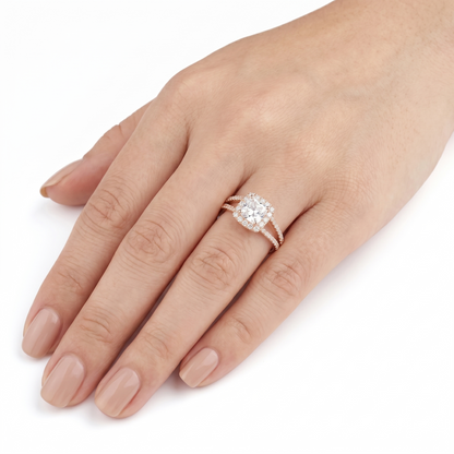 Rose Gold Halo Moissanite Engagement Ring 1ct