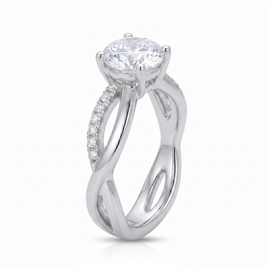 Silver Or Gold Silver Halo Twist Band Moissanite 1ct