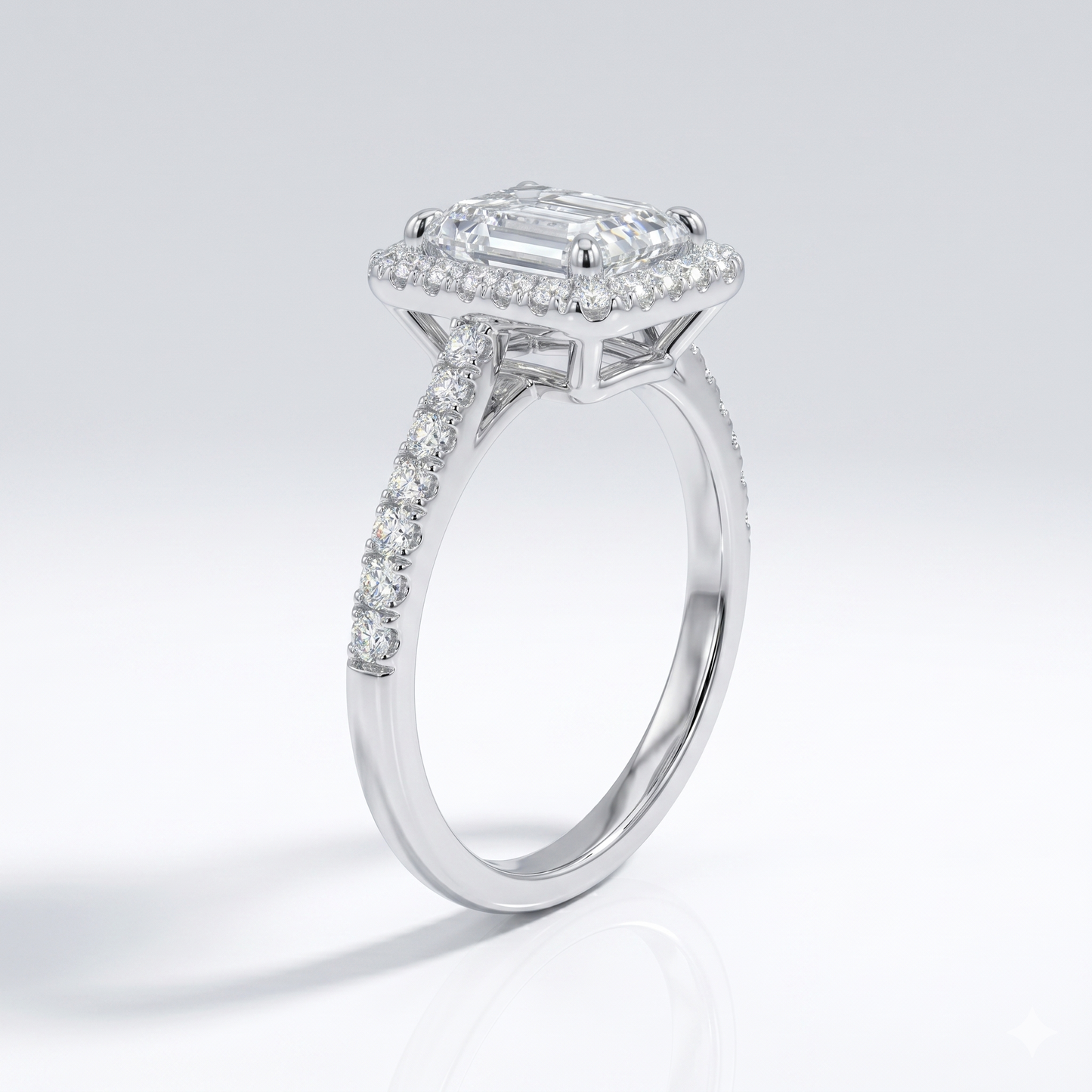 Silver or Gold Moissanite Emerald Cut Engagement Ring With Halo 1 Ct