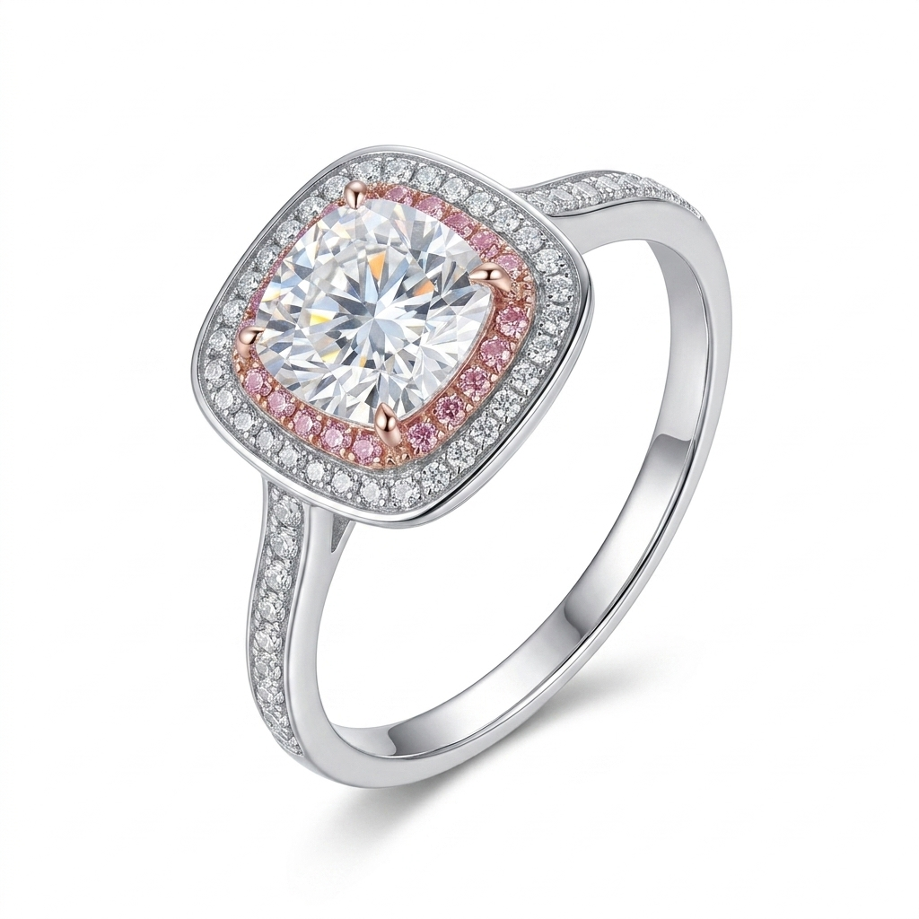Silver or Gold Two Tone Double Halo Engagement Ring 2ct