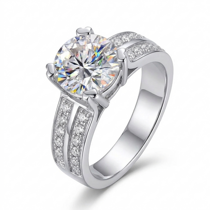 Platinum Plated Silver Moissanite Ring 2ct-3ct Center Stone