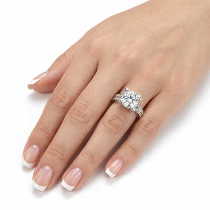 Platinum Plated Silver Moissanite Ring 2ct-3ct Center Stone