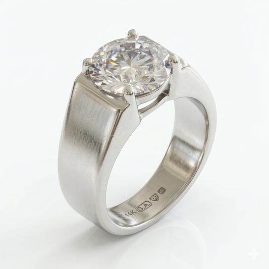 White Gold Plated Silver Wide Band Moissanite Unique Engagement Ring for Women 1ct, 2ct, 3ct Options