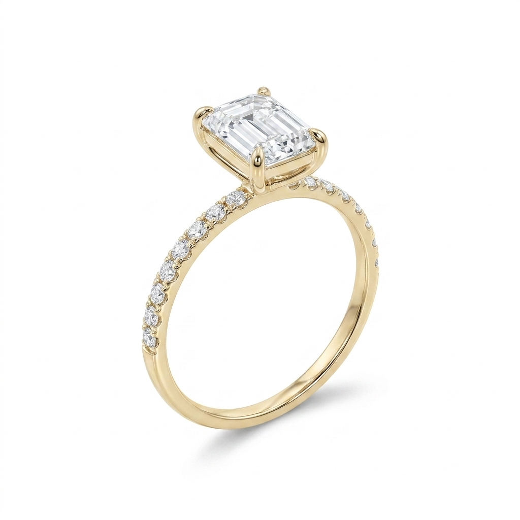 Emerald Cut Yellow Gold Engagement Rings Moissanite 2CT