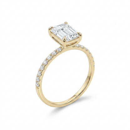 Emerald Cut Yellow Gold Engagement Rings Moissanite 2CT