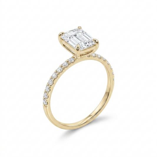 Emerald Cut Yellow Gold Engagement Rings Moissanite 2CT