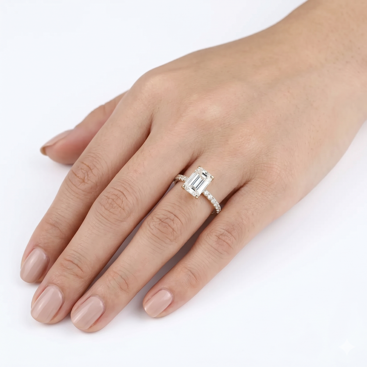 Emerald Cut Yellow Gold Engagement Rings Moissanite 2CT