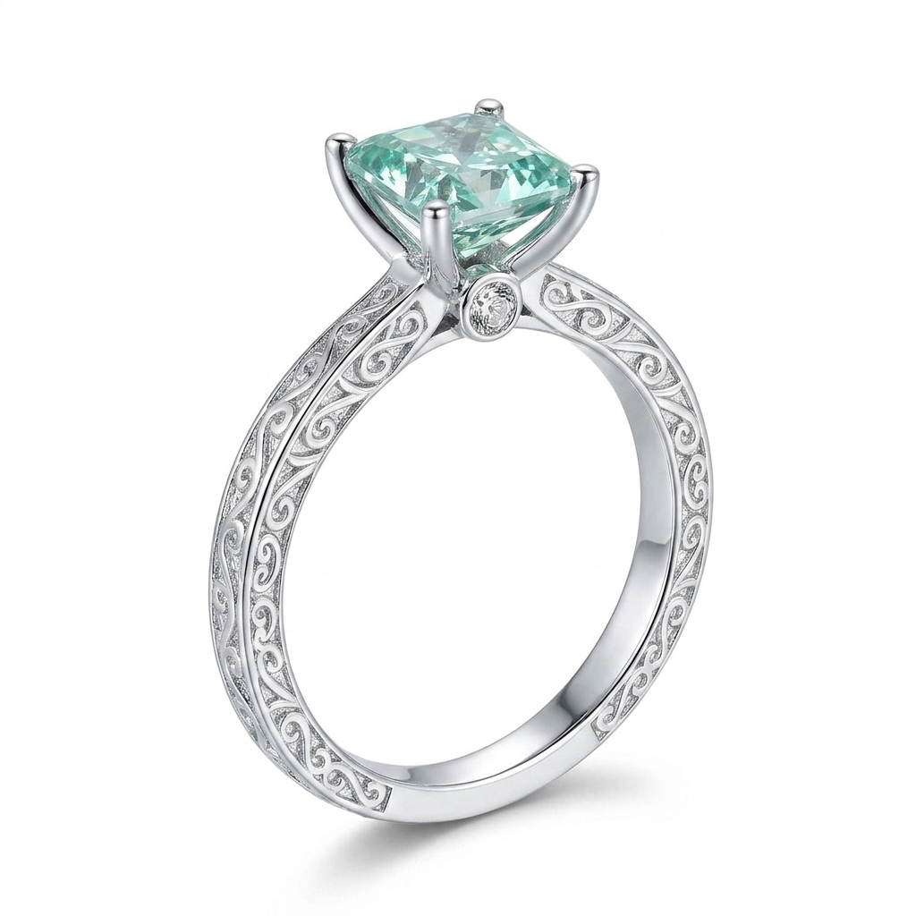 Silver or Gold Blue Princess Cut Moissanite Engagement Ring 2.5ct