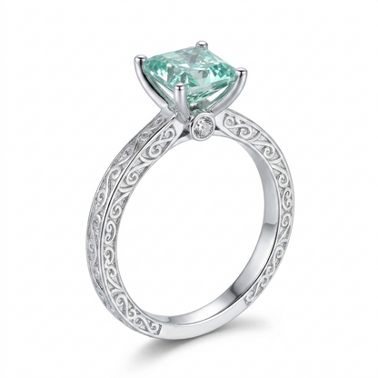 Silver or Gold Blue Princess Cut Moissanite Engagement Ring 2.5ct