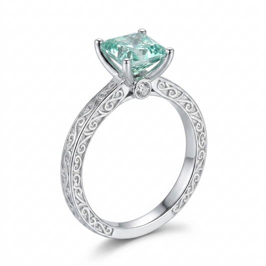 Silver or Gold Blue Princess Cut Moissanite Engagement Ring 2.5ct